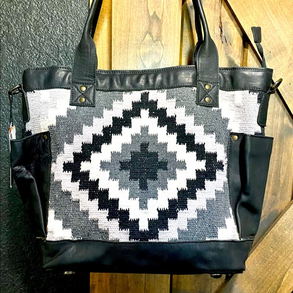 American Darling Handbags - NWT American Darling Black White & Grey Aztec Wool and Leather Bag